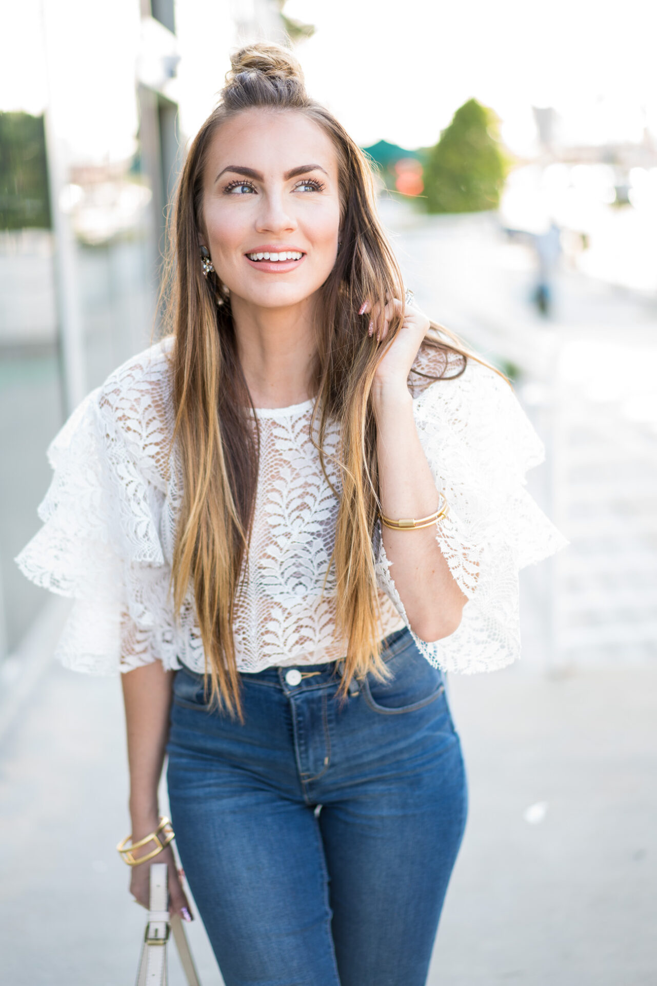 Angela Lanter Storets Lace Top Levis High Waist Skinny Jeans