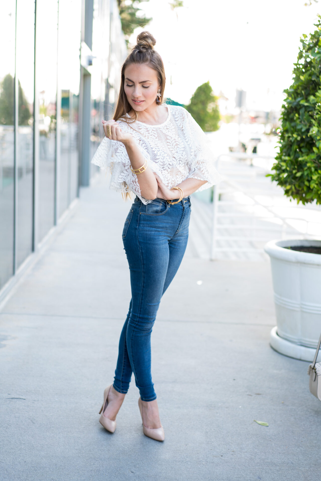 Angela Lanter Storets Lace Top Levis High Waist Skinny Jeans