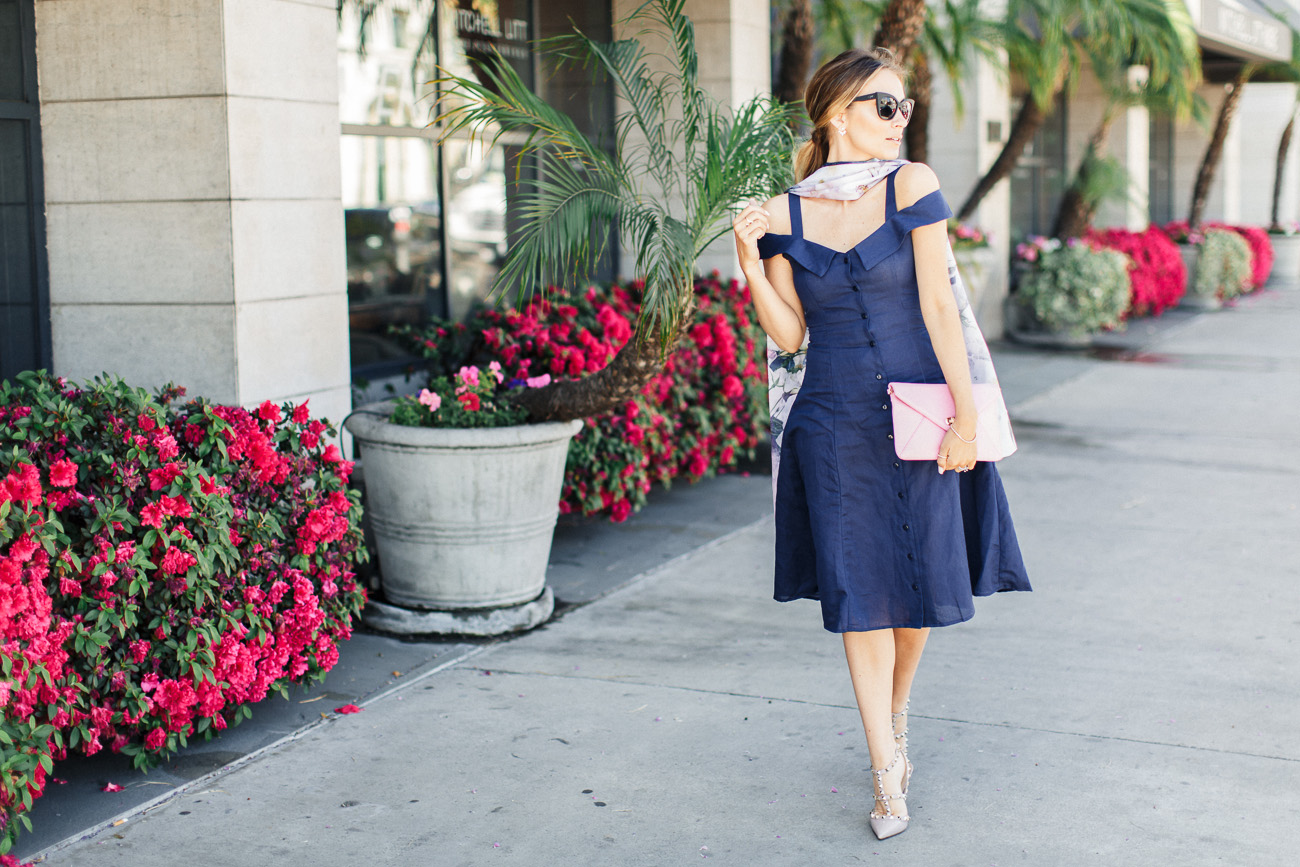 ASOS navy off-the-shoulder dress and valentino rockstud heels angela lanter hello Gorgeous