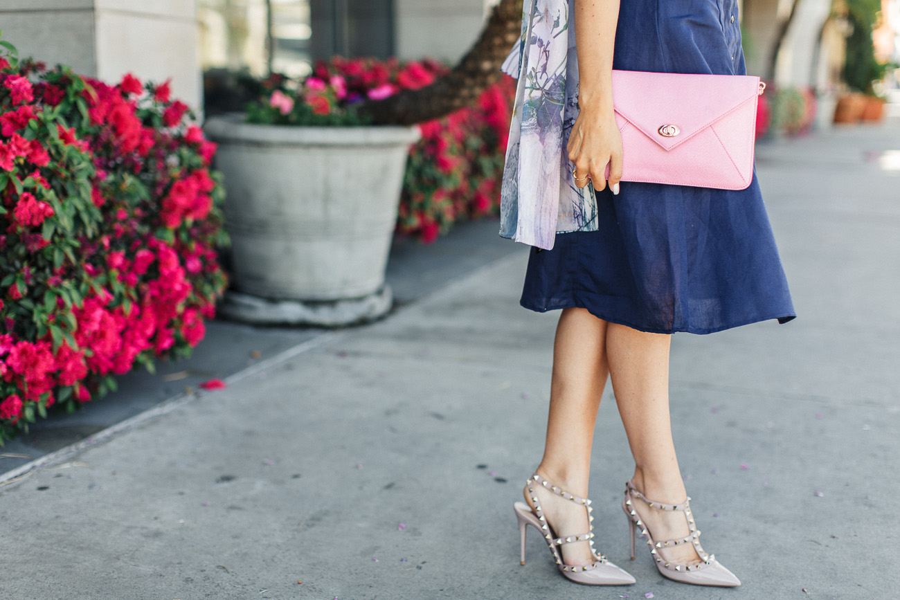 ASOS navy off-the-shoulder dress and valentino rockstud heels angela lanter hello Gorgeous
