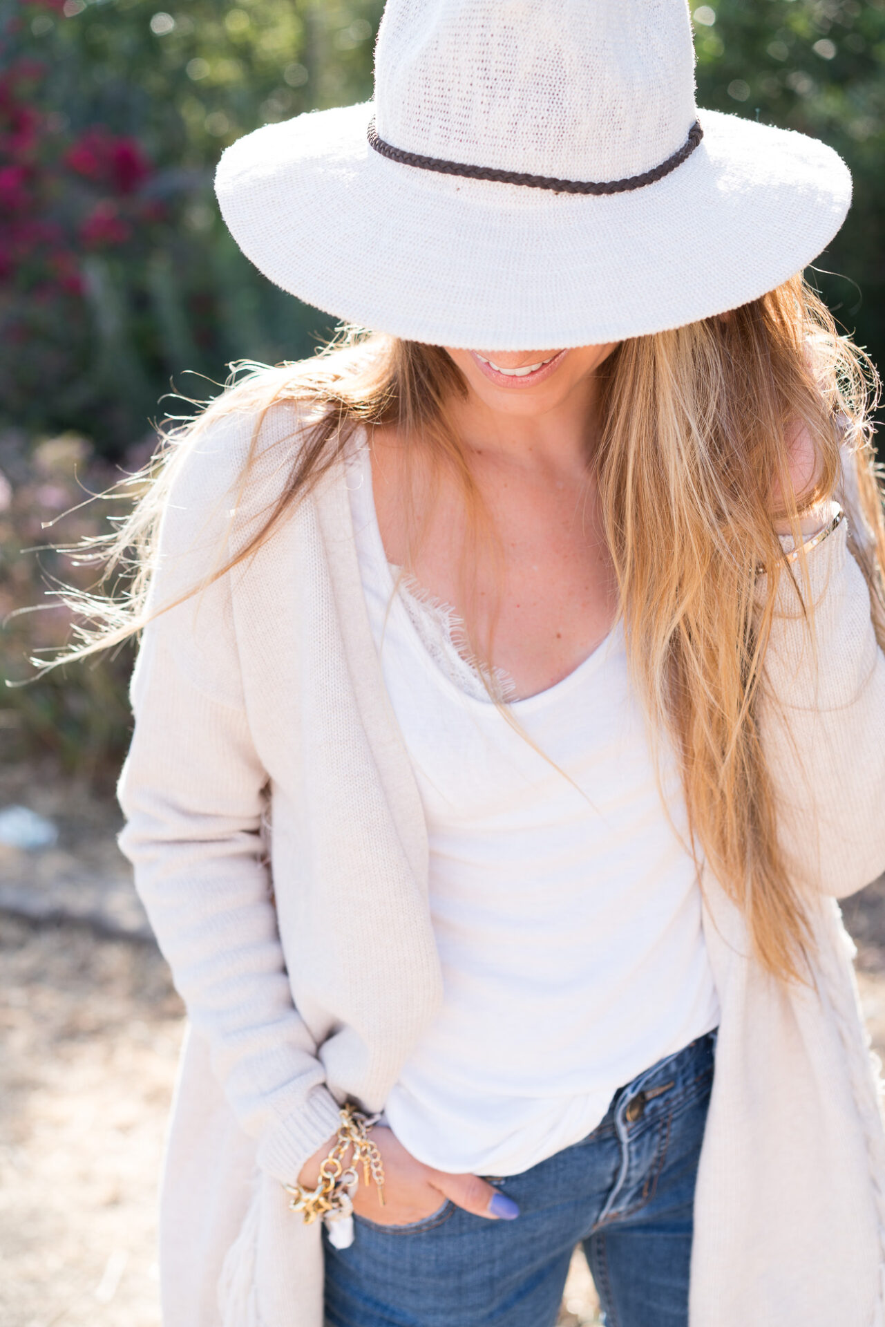 white tee shirt, fringe cardigan, free people ankle jeans and m. gemi felize flats angela lanter hello gorgeous