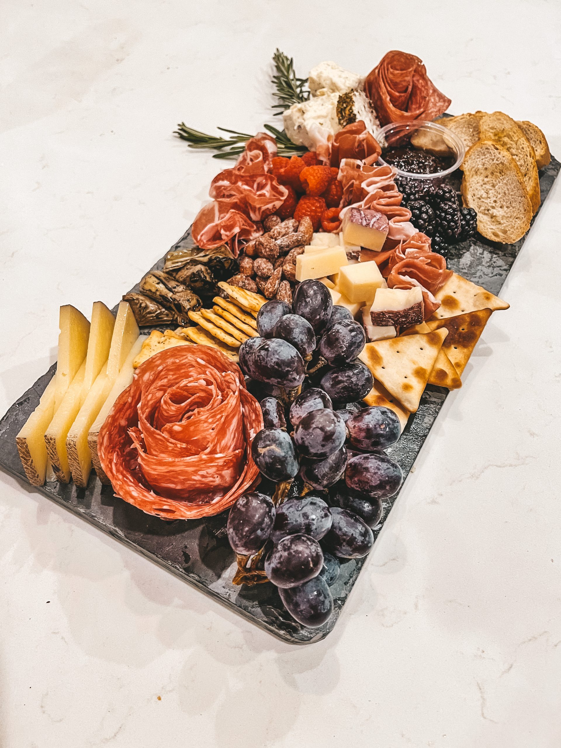 slate cheese charcuterie board fruit crackers Boursin cheese angela lanter