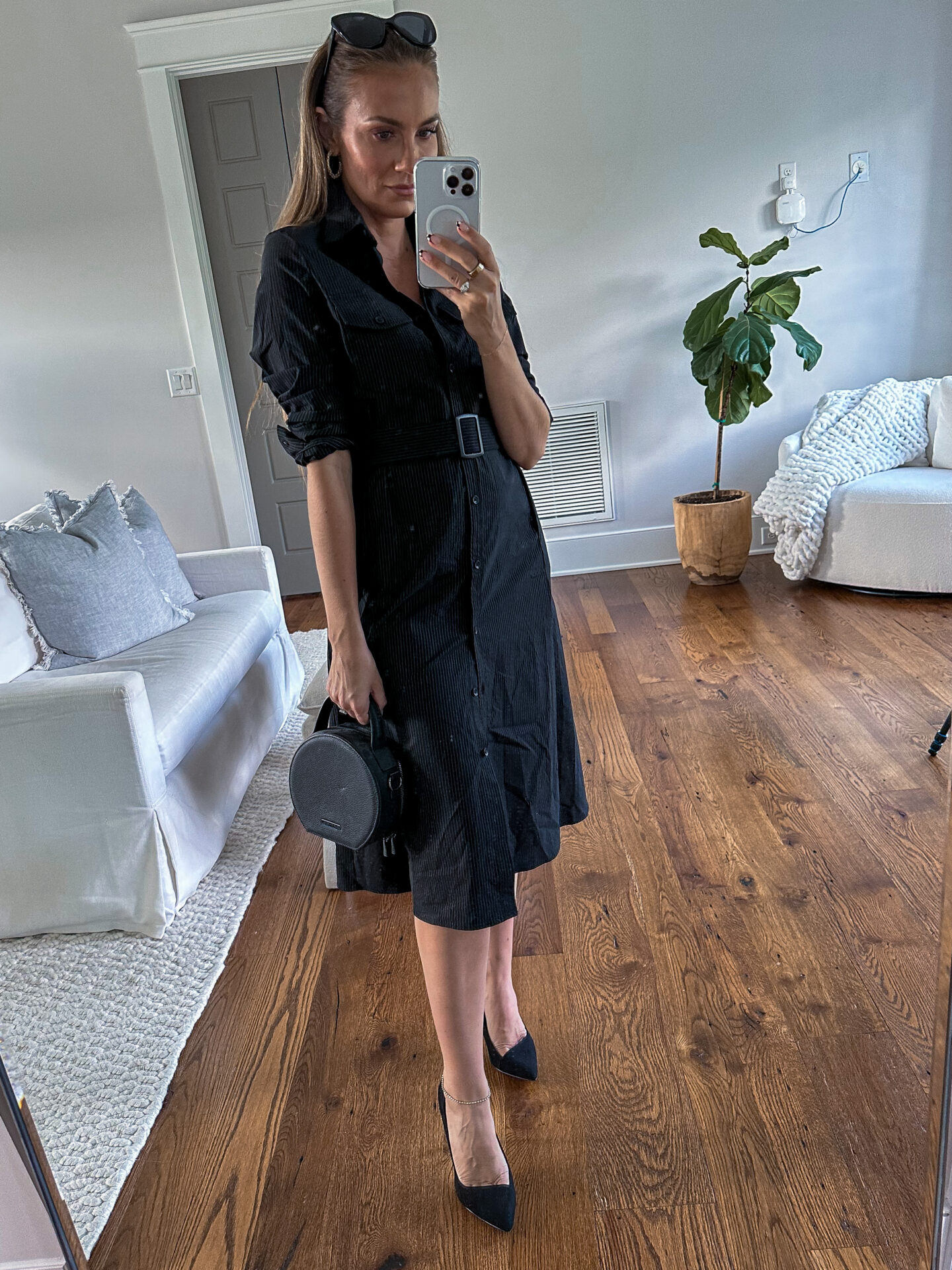 button up shirt dress from S. Deer styled by fashion blogger Angela Lanter