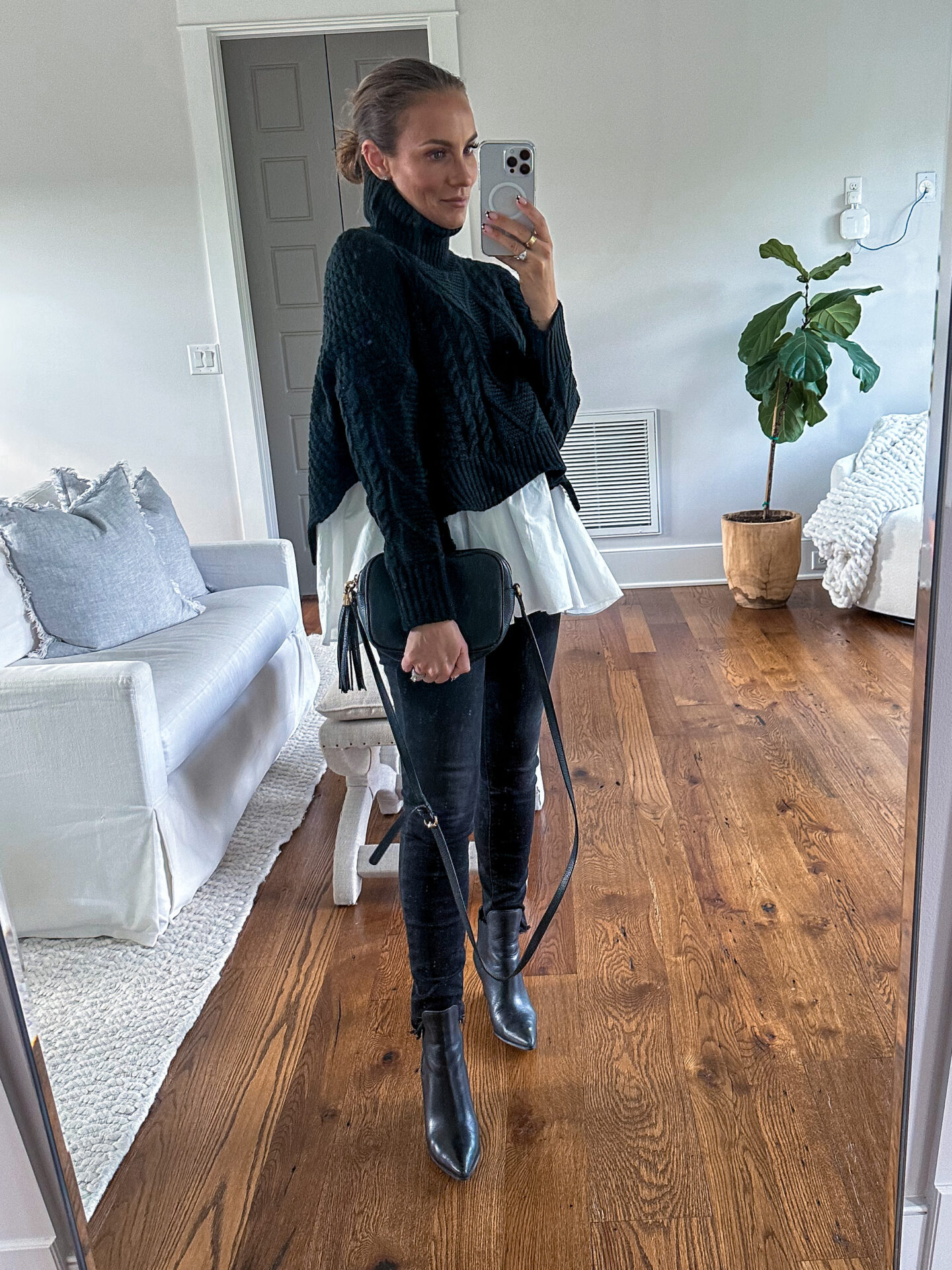High Neck Stitching Loose Sweater from S. Deer styled by fashion blogger Angela Lanter