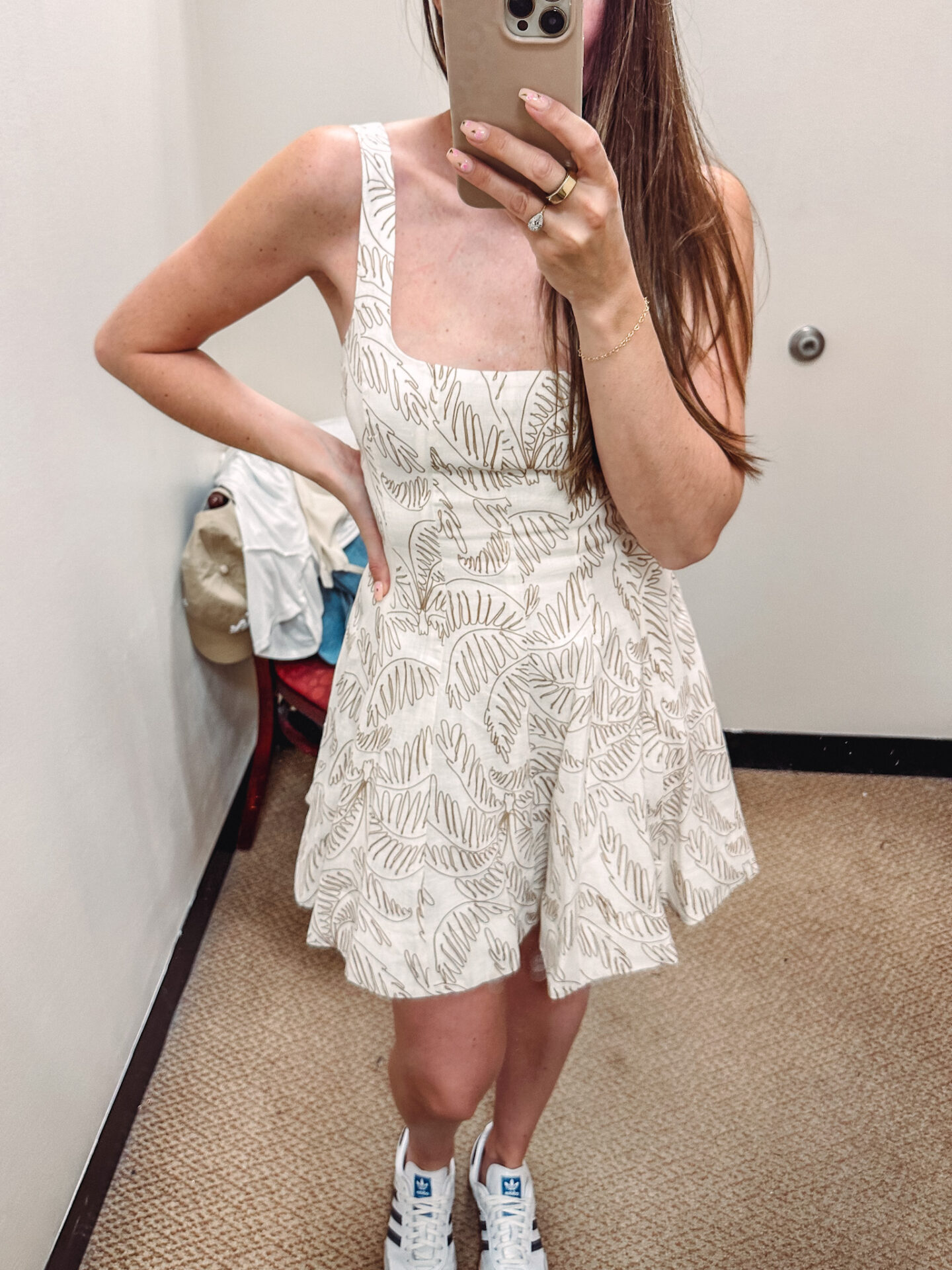 My Favorite Pieces From Dillard's Exclusive Brand: Antonio Melani X M.G. Style. Fashion blogger Angela Lanter wearing the x M.G. Style Nat Palm Drawing Linen Mini Dress